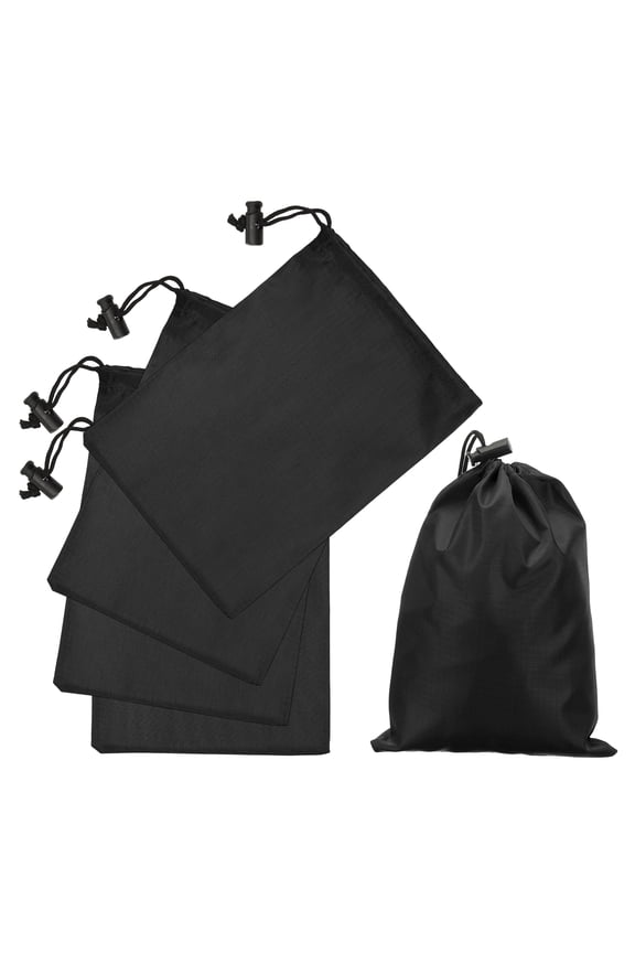 5Pcs 210D Polyester Drawstring Bag with Toggle, 6 x 8 Inch Waterproof Travel Storage Bag Foldable Stuff Sack Cinch Sack for Gym Travel Hiking Yoga Clothes Organizer, Black