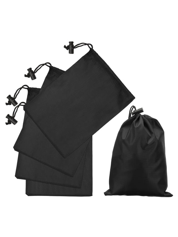 5Pcs 210D Polyester Drawstring Bag with Toggle, 6 x 8 Inch Waterproof Travel Storage Bag Foldable Stuff Sack Cinch Sack for Gym Travel Hiking Yoga Clothes Organizer, Black