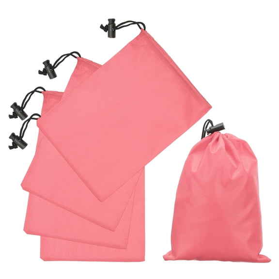 Uxcell 5Pcs 210D Polyester Drawstring Bag with Toggle, 6 x 8 Inch Waterproof Travel Storage Bag Foldable Stuff Sack Cinch Sack for Gym Travel Hiking Yoga Clothes Organizer, Pink