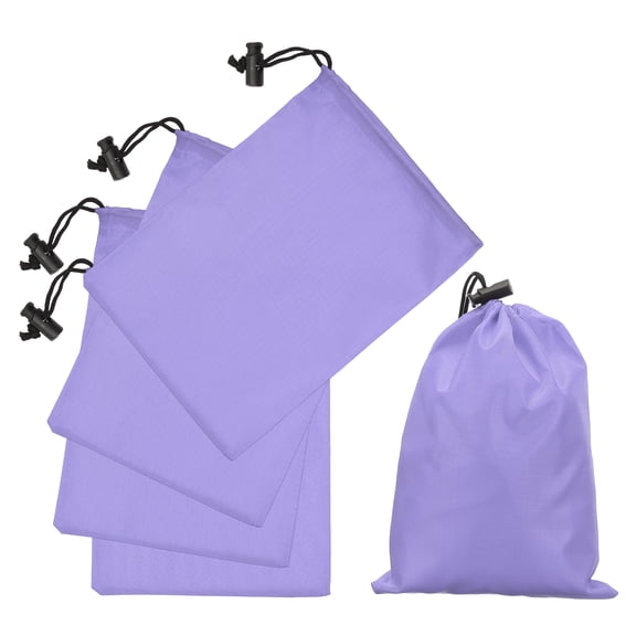 Uxcell 5Pcs 210D Polyester Drawstring Bag with Toggle, 6 x 8 Inch Waterproof Travel Storage Bag Foldable Stuff Sack Cinch Sack for Gym Travel Hiking Yoga Clothes Organizer, Light Purple