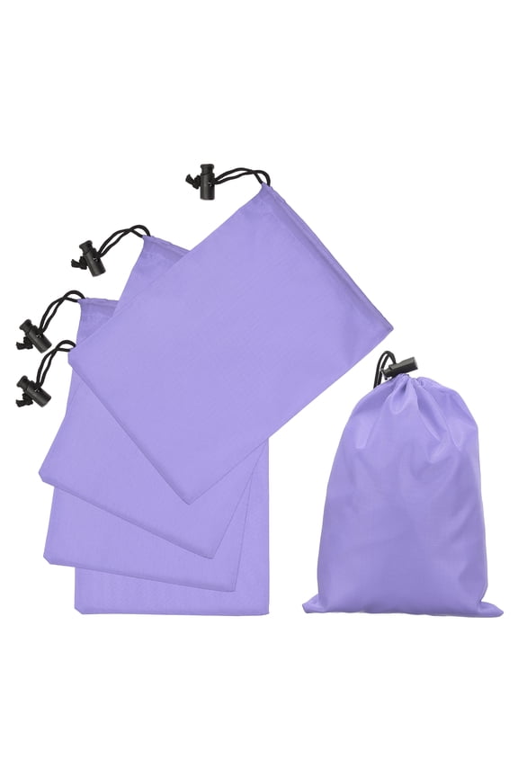 5Pcs 210D Polyester Drawstring Bag with Toggle, 6 x 8 Inch Waterproof Travel Storage Bag Foldable Stuff Sack Cinch Sack for Gym Travel Hiking Yoga Clothes Organizer, Light Purple