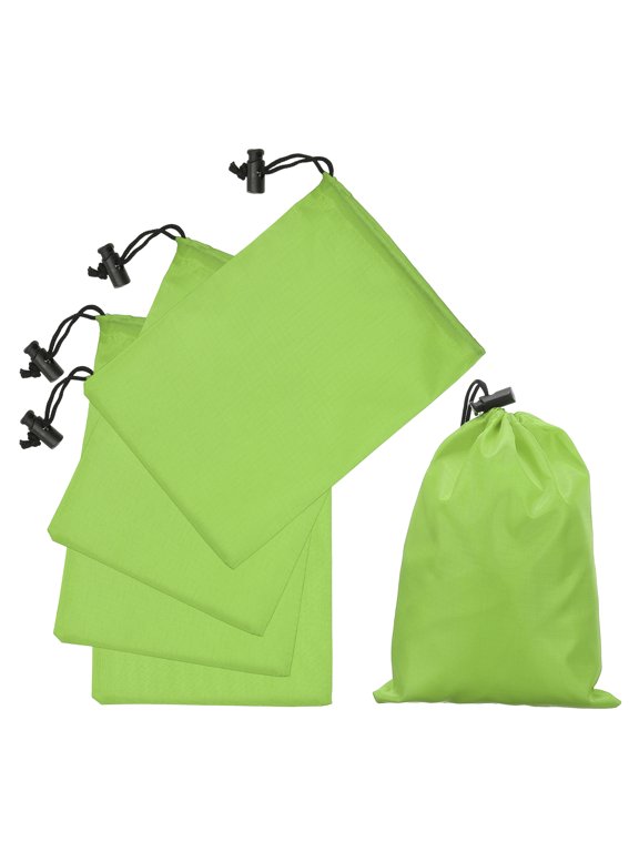 5Pcs 210D Polyester Drawstring Bag with Toggle, 6 x 8 Inch Waterproof Travel Storage Bag Foldable Stuff Sack Cinch Sack for Gym Travel Hiking Yoga Clothes Organizer, Light Green