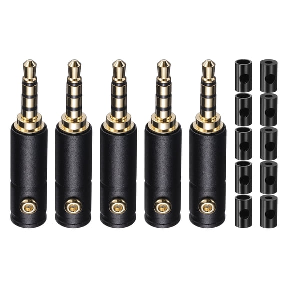 Uxcell 5Pcs 3.5mm Replacement Repair Plug Jack, 4 Pole 3.5mm TRRS Stereo Male Plug Solder Joint DIY Audio Cable Connector for Headphone Earphone Microphone Cable Repair, Black