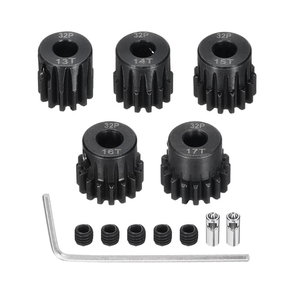 Uxcell 5Pcs 32P Steel Pinion Gear Set 13T 14T 15T 16T 17T for 5mm Shaft Hardened Steel Pinion Gear