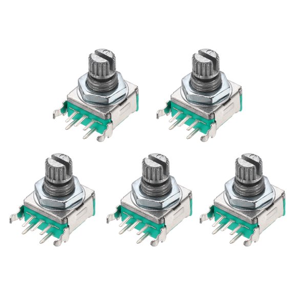 Uxcell 5Pcs 360 Degree EC11 Rotary Encoder Switch Push Button 5 Pins 10mm Full Shaft Audio Digital Potentiometer Rotary Encoder Code, Brick Sensor Module Switch for Audio DIY Instrument Control