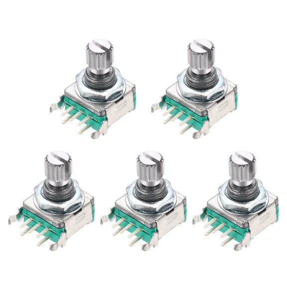 Uxcell 5Pcs 360 Degree EC11 Rotary Encoder Switch Push Button 5 Pins 12mm Full Shaft Audio Digital Potentiometer Rotary Encoder Code, Brick Sensor Module Switch for Audio DIY Instrument Control