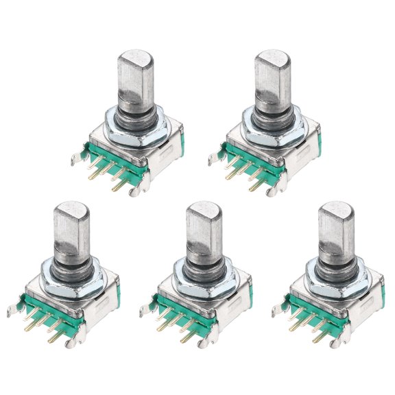 Uxcell 5Pcs 360 Degree EC11 Rotary Encoder Switch Push Button 5 Pins 15mm D-Type Shaft Audio Digital Potentiometer Rotary Encoder Code, Brick Sensor Module Switch for Audio DIY Instrument