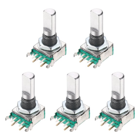 Uxcell 5Pcs 360 Degree EC11 Rotary Encoder Switch Push Button 5 Pins 20mm D-Type Shaft Audio Digital Potentiometer Rotary Encoder Code, Brick Sensor Module Switch for Audio DIY Instrument