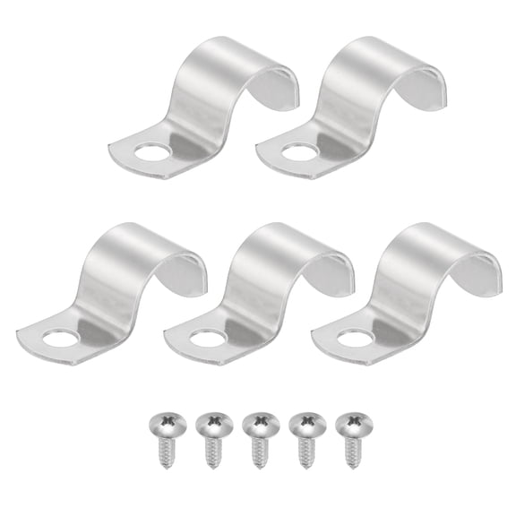 Uxcell 5Pcs 4/5" Pipe Strap, 1 Hole Pipe Clamp 304 Stainless Steel Rigid Conduit Clamp U Bracket Heavy Duty with Self-Tapping Screws for Tube Installation, Silver