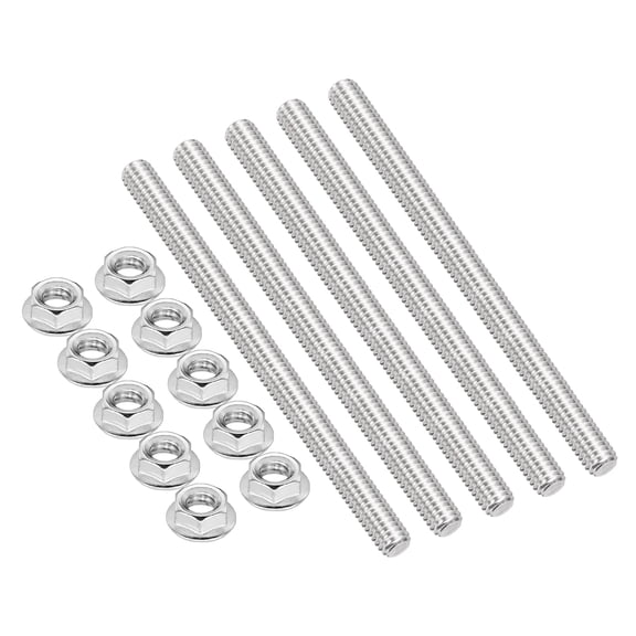 Uxcell 5Pcs 5/16"-18x90mm Threaded Rods with Hex Nuts, 304 Stainless Steel Fully Threaded Rod Right Hand Threads with 10Pcs Flange Nut for Clamps Hangers U-Bolt, Silver Tone