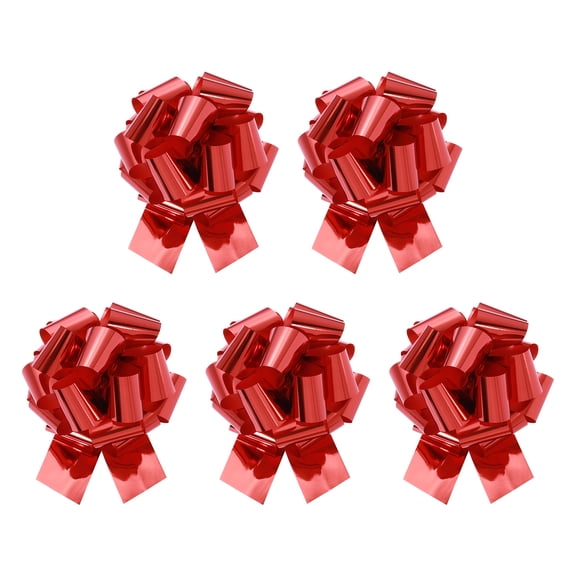 Uxcell 5Pcs Metallic Large Big Pull Bow Gift Wrapping Bows Ribbon for Wedding Baskets Presents Christmas Red 6 inch