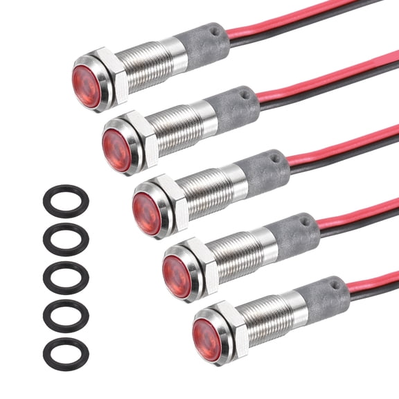Uxcell 5Pcs 6mm Indicator Light, 110V-220V AC LED Metal Signal Lamp Waterproof,Red
