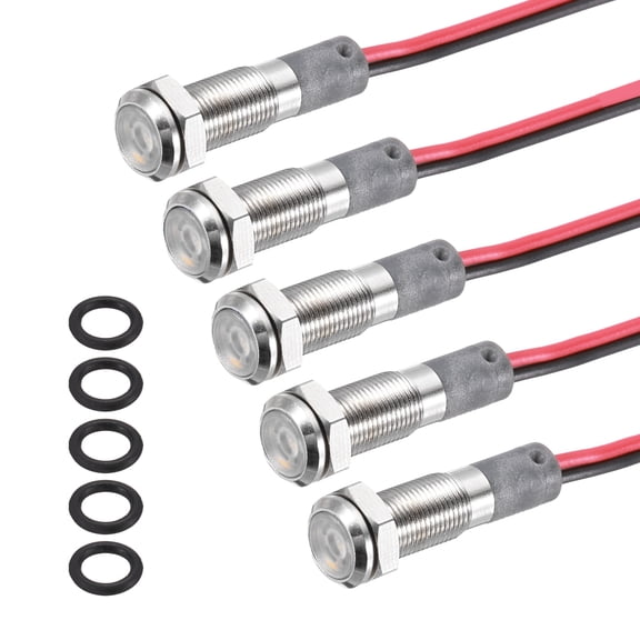 Uxcell 5Pcs 6mm Indicator Light, 110V-220V AC LED Metal Signal Lamp Waterproof,White