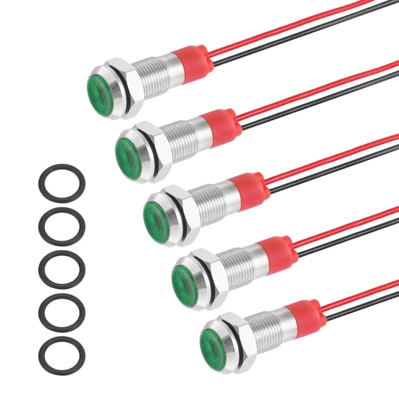 Uxcell 5Pcs 6mm Indicator Light, 12V-24V AC/DC LED Metal Signal Lamp Waterproof,Green
