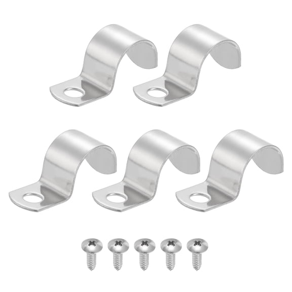 Uxcell 5Pcs 7/8" Pipe Strap, 1 Hole Pipe Clamp 304 Stainless Steel Rigid Conduit Clamp U Bracket Heavy Duty with Self-Tapping Screws for Tube Installation, Silver