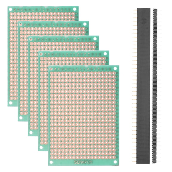 Uxcell 5Pcs 7x5cm PCB Prototype Board W 40-Pin Headers, Green/Circuit Board Perfboard Kit 2.54mm Male and Female Header Connector 1.3mm Thick FR4 for DIY Electronic Soldering Project