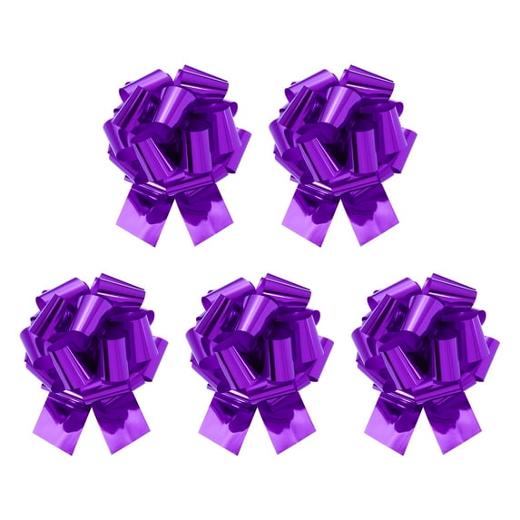 Uxcell 5Pcs Metallic Large Big Pull Bow Gift Wrapping Bows Ribbon for Wedding Baskets Presents Christmas Purple 8 inch