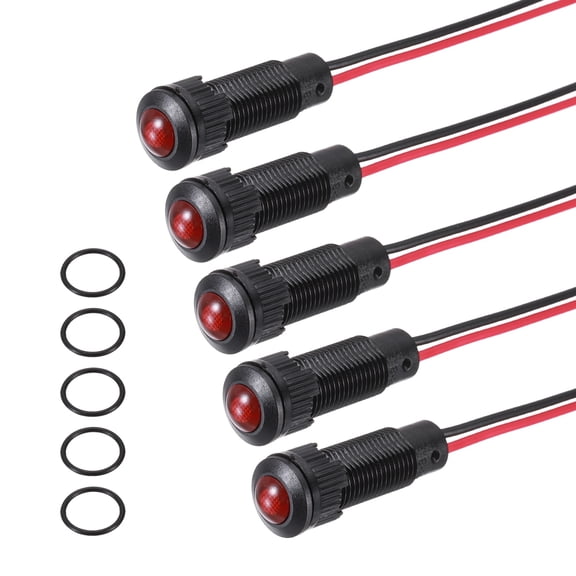 Uxcell 5Pcs 8mm Indicator Light,110V-220V AC/DC LED Plastic Shell Signal Lamp Waterproof IP67,Red