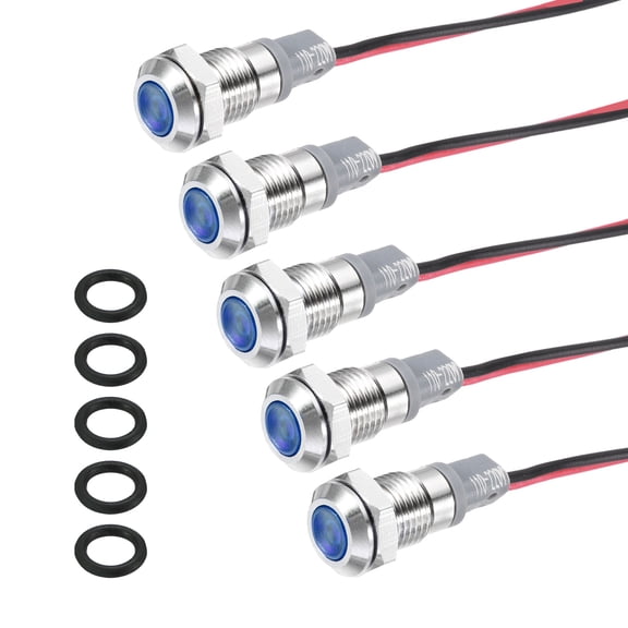 Uxcell 5Pcs 8mm Indicator Light, 110V-220V AC LED Metal Signal Lamp Waterproof,Blue