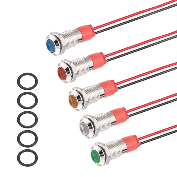 Uxcell 5Pcs 8mm Indicator Light, 12V-24V AC/DC LED Metal Signal Lamp Waterproof,White/Red/Blue/Green/Yellow