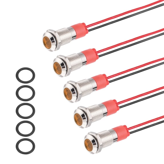 Uxcell 5Pcs 8mm Indicator Light, 12V-24V AC/DC LED Metal Signal Lamp Waterproof,Yellow