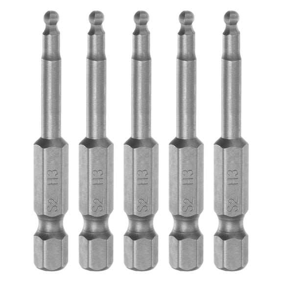 Uxcell 5Pcs Ball End Hex Head Wrench Screwdriver Bit H3 1/4" Hex Shank 2" Long Metric Magnetic S2 Steel