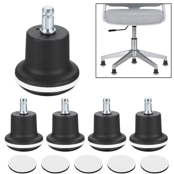 Uxcell 5Pcs Bell Glides, Office Chair Glide 2.22inch High Profile Casters Replacement Feet Swivel Caster Wheel Stopper for Office Chair Game Rolling Fixed Stationary, Black, White Circles