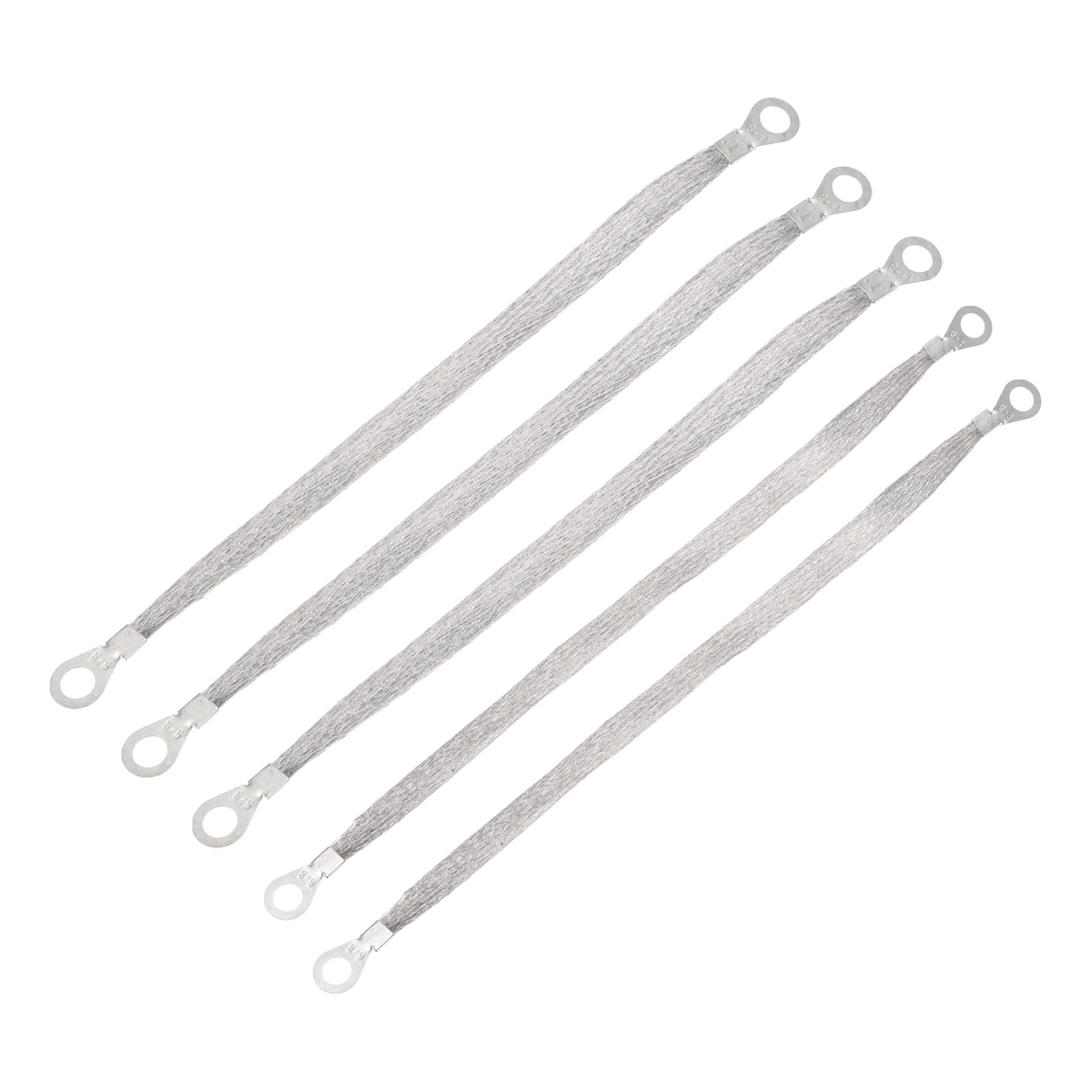 Uxcell 5Pcs Braided Ground Strap 10"x0.4",12"x0.4" Tinned Copper Universal Automotive Flat Ground Strap Connectors