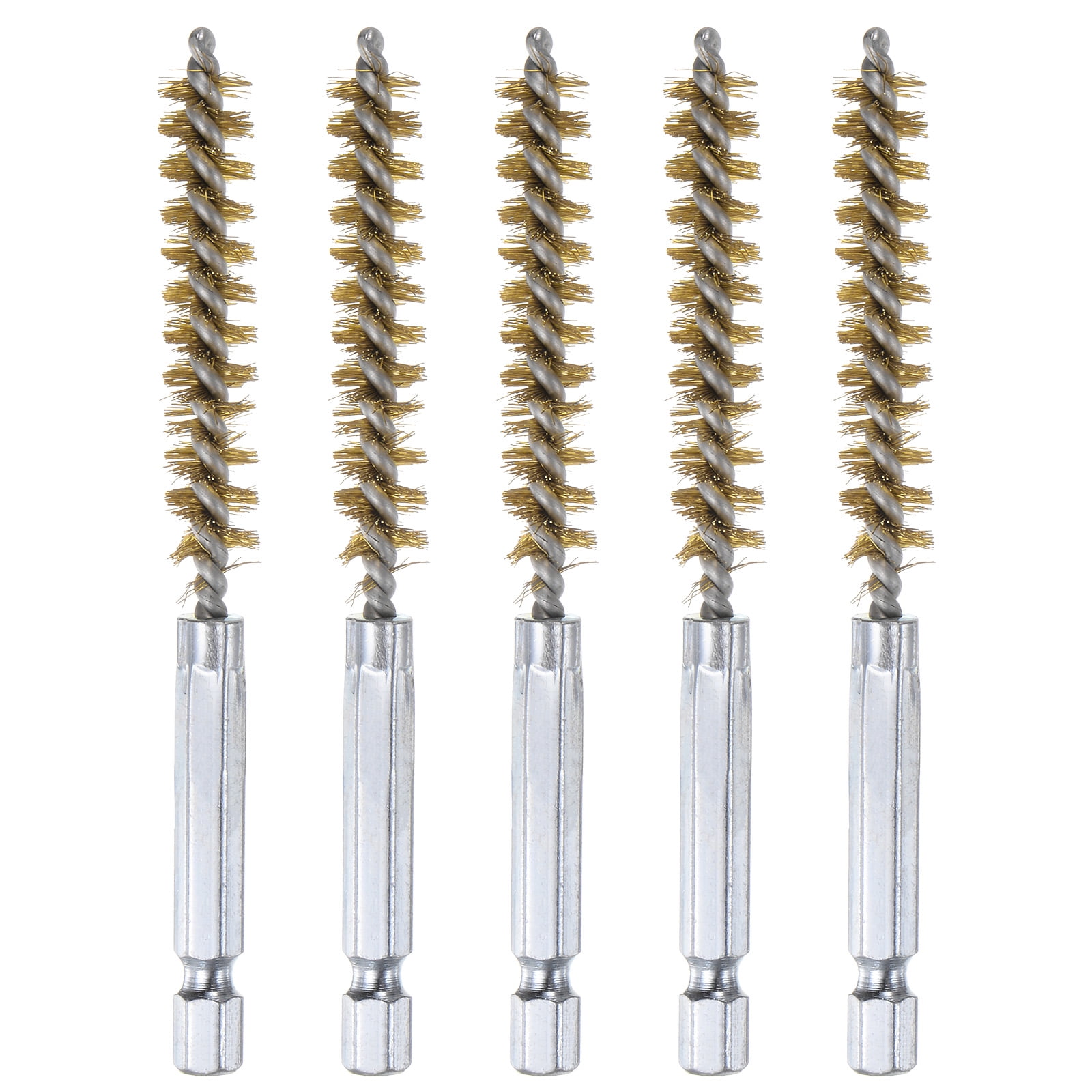Uxcell 5Pcs Brass Bore Brush 9mm Dia 4" Long Cleaning Twisted Wire