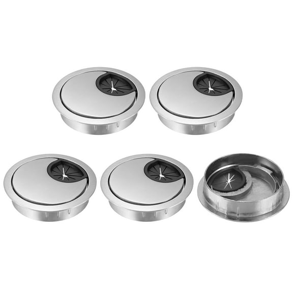 Uxcell 5Pcs Cable Hole Cover 2-1/8 Inch Zinc Alloy Desk Cable Wire Cord Grommet Hole Cover for Wire, Brushed Silver
