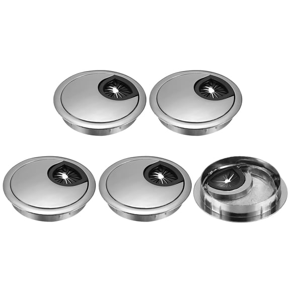 Uxcell 5Pcs Cable Hole Cover 2-3/8 Inch Zinc Alloy Desk Cable Wire Cord Grommet Hole Cover for Wire, Bright Silver