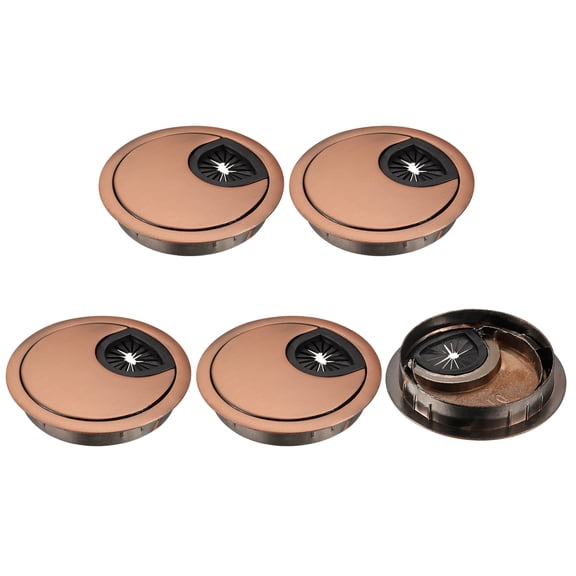 Uxcell 5Pcs Cable Hole Cover 2-3/8 Inch Zinc Alloy Desk Cable Wire Cord Grommet Hole Cover for Wire, Red Bronze
