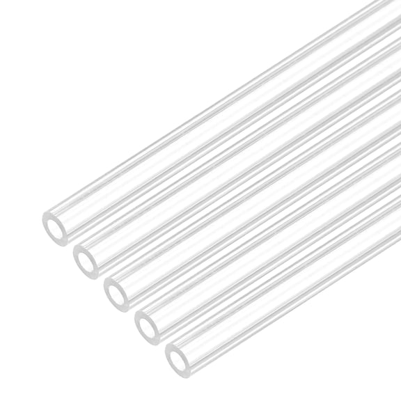 Uxcell 5Pcs Clear Rigid Acrylic Pipe, 2mm (0.08") ID x 4mm(0.16") OD x 300mm(12") L Plastic Round Tube PMMA Tubing for Plumbing Lighting Aquarium Tube Water Cooling System DIY Project