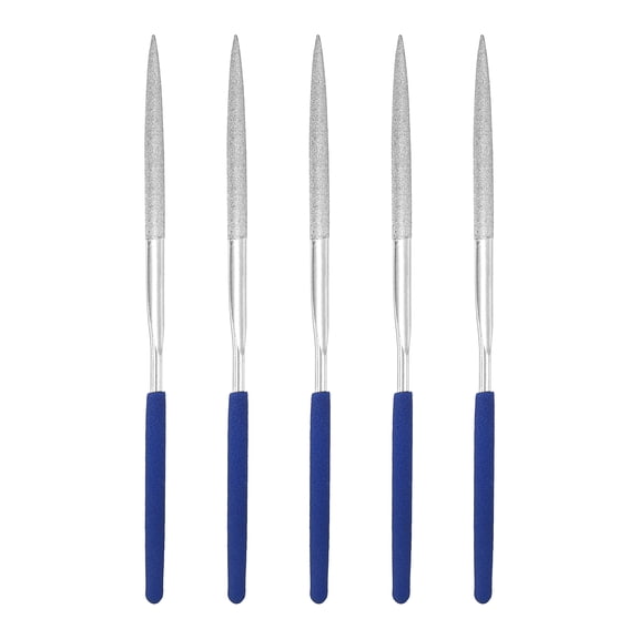 Uxcell 5Pcs Diamond File 3 x 140mm 100 Grit Diamond Needle Silver Files for Metal Glass Wood Stone Grinding Polishing Engraving, Half-Round