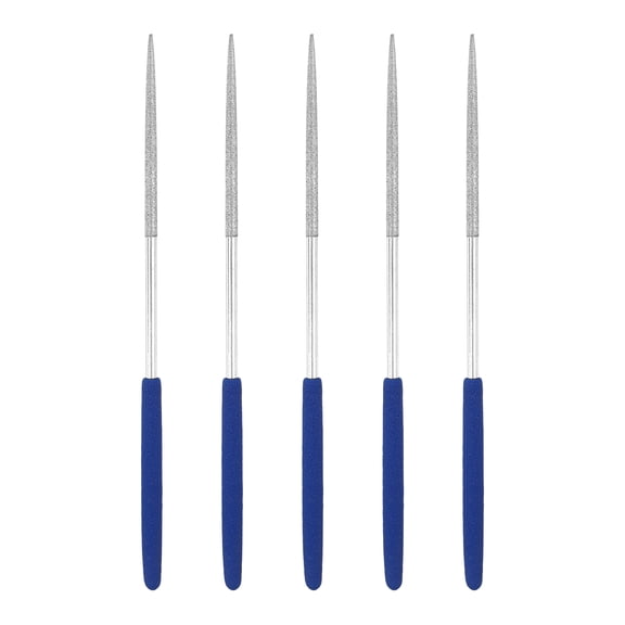 Uxcell 5Pcs Diamond File 3 x 140mm 100 Grit Diamond Needle Silver Files for Metal Glass Wood Stone Grinding Polishing Engraving, Round