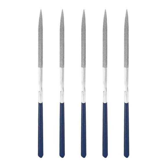 Uxcell 5Pcs Diamond File 5 x 180mm 100 Grit Diamond Needle Silver Files for Metal Glass Wood Stone Grinding Polishing Engraving, Triangular