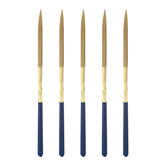 Uxcell 5Pcs Diamond File 5 x 180mm 120 Grit Diamond Needle Gold Files for Metal Glass Wood Stone Grinding Polishing Engraving, Triangular