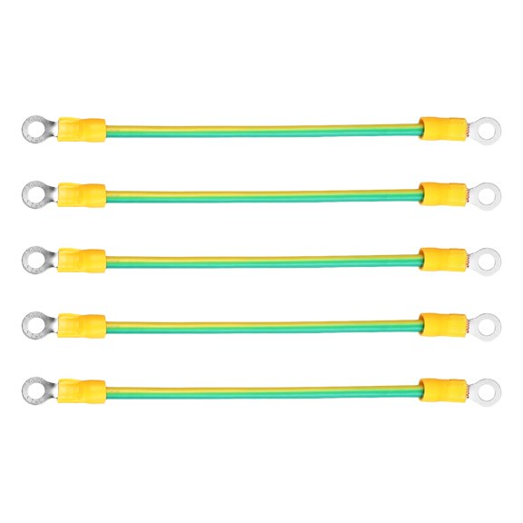 Uxcell 5Pcs ESD Grounding Cable Cord 15cm/5.91" Long 5mm/0.2" Dia 12AWG Anti-Static Ground Wire Cable for Electrical Device Safety and ESD Protection, Yellow Green