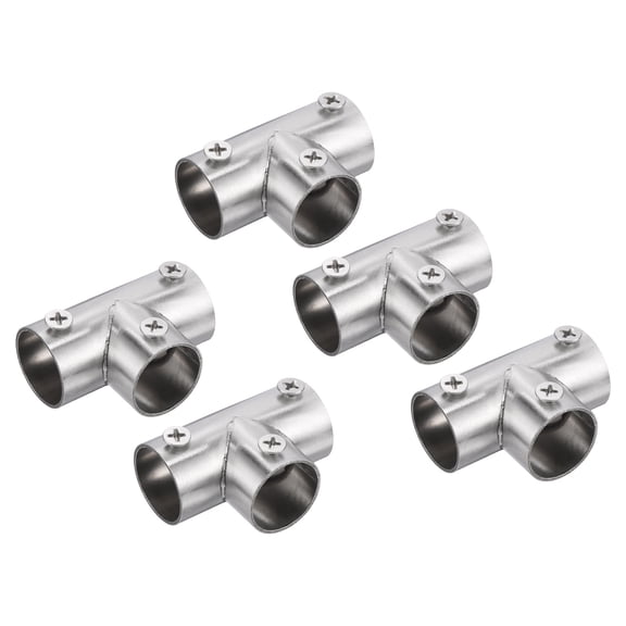Uxcell 5Pcs End Rail Clamps 3/4" Stainless Steel Flat Structural Pipe Connector 3-Way Chain Link Fence Clamps Fit 3/4" OD Pipe with Bolts & Nuts for DIY Shelf, Silver