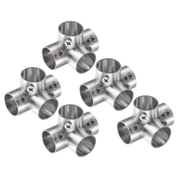 Uxcell 5Pcs End Rail Clamps 3/4" Stainless Steel Flat Structural Pipe Connector 4-Way Chain Link Fence Clamps Fit 3/4" OD Pipe with Bolts & Nuts for DIY Shelf, Silver