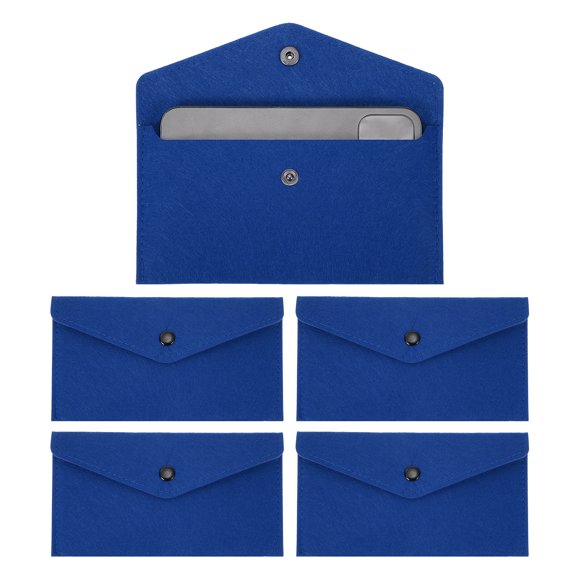Uxcell 5Pcs Felt Money Bag, Felt Cellphone Sleeve Case Pouch Cash Bag Button Closure Cash Envelope Wallet Storage Pouch for Card Pen Sunglasses, Dark Blue