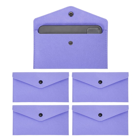 Uxcell 5Pcs Felt Money Bag, Felt Cellphone Sleeve Case Pouch Cash Bag Button Closure Cash Envelope Wallet Storage Pouch for Card Pen Sunglasses, Light Purple