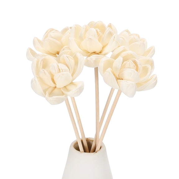 Uxcell 5Pcs Flower Scent Diffuser Sticks, 8.7 Inch Natural Oil Aroma Reed Diffuser Stick with Aromatherapy Lotus Flowers Decoration for Home Bathroom Meeting Room, White