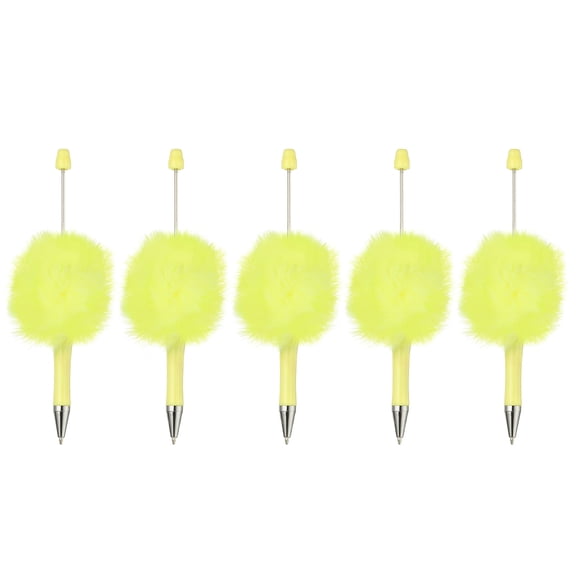 Uxcell 5Pcs Fluffy Beadable Pens, Plush Fuzzy Plastic Bead Pen Bead Ballpoint for DIY Gift Writing Office Supplies, Candy Yellow