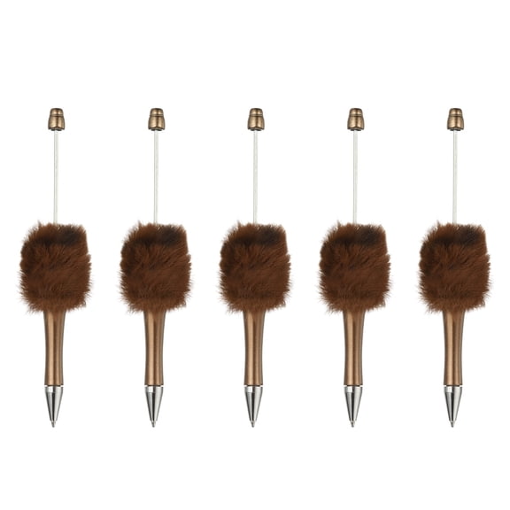 Uxcell 5Pcs Fluffy Beadable Pens, Plush Fuzzy Plastic Bead Pen Bead Ballpoint for DIY Gift Writing Office Supplies, Champagne Gold/Leopard