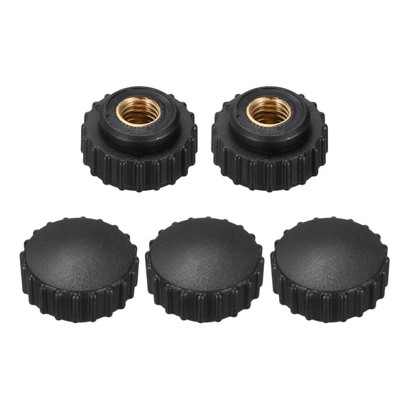 Uxcell 5Pcs Knurled Knobs M10 Female Thread 28mm Head Plastic Non-Through Hole Brass Screw-in Clamping Handles Threaded Matte Handle Hand Tightening Knob Thumb Screws