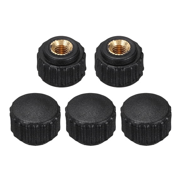 Uxcell 5Pcs Knurled Knobs M5 Female Thread 16mm Head Plastic Non-Through Hole Brass Screw-in Clamping Handles Threaded Matte Handle Hand Tightening Knob Thumb Screws