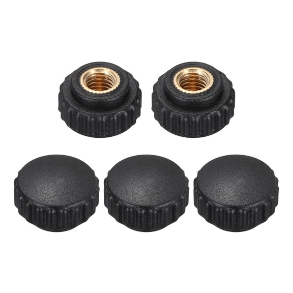 Uxcell 5Pcs Knurled Knobs M8 Female Thread 22mm Head Plastic Non-Through Hole Brass Screw-in Clamping Handles Threaded Matte Handle Hand Tightening Knob Thumb Screws