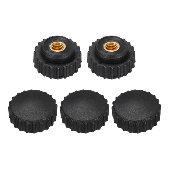 Uxcell 5Pcs Knurled Knobs M8 Female Thread 28mm Head Plastic Non-Through Hole Brass Screw-in Clamping Handles Threaded Matte Handle Hand Tightening Knob Thumb Screws