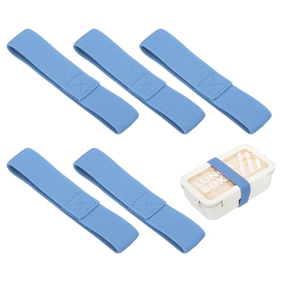 Uxcell 5Pcs Lunch Box Fixing Bands, 10.2" l Elastic Bento Box Straps Adjustable Cinch Strap Reusable Elasticity Replacement Belt for Home Office Picnic Camping Meal Container, Blue